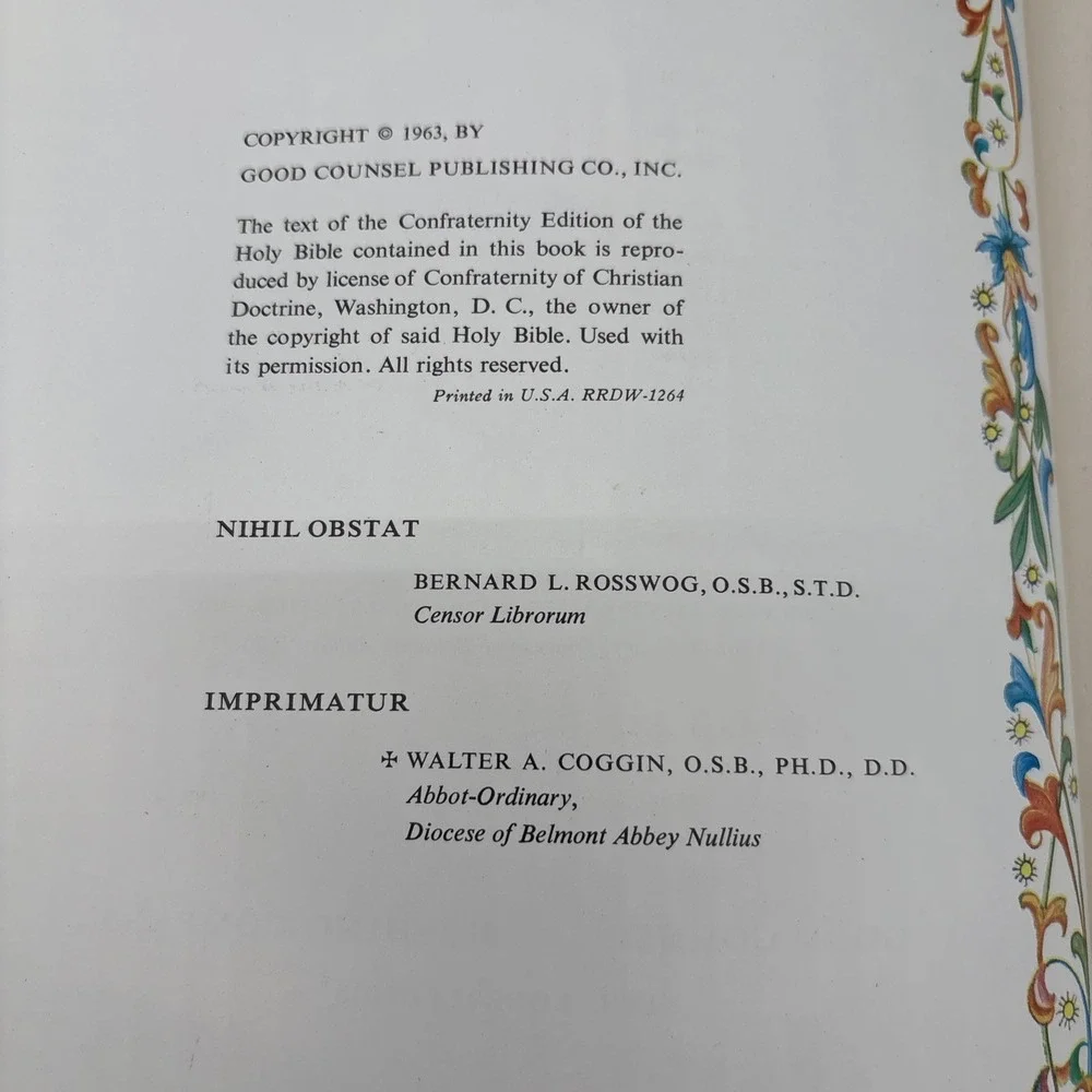 1963 The‎ Holy Bible With The Confraternity Text Catholic Version White